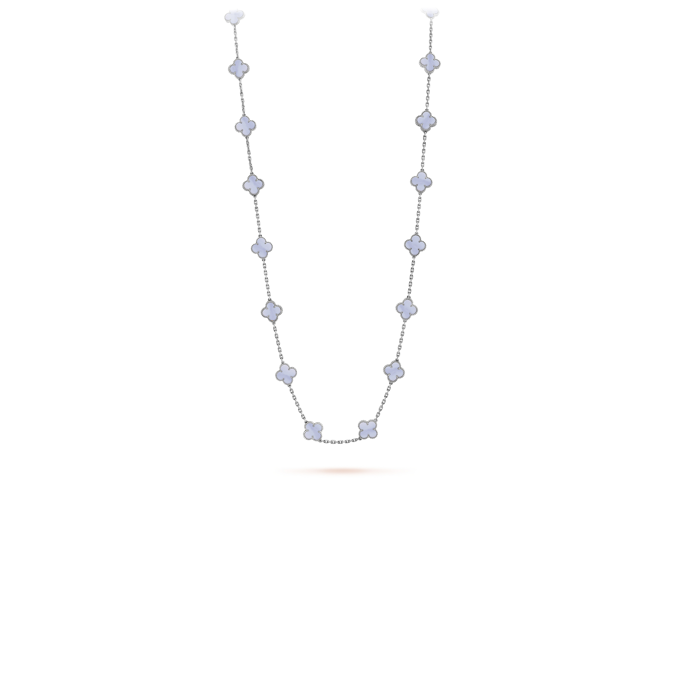 V*N CL*F arpels vintage alhambra long necklace, 20 motifs - white gold, chalcedony  vcard80900